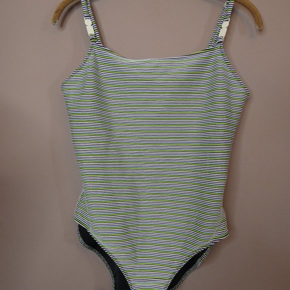 Solid & Striped Women's XL Nina Logo One Piece Swimsuit Mini Stripes Pink Green - Picture 10 of 10